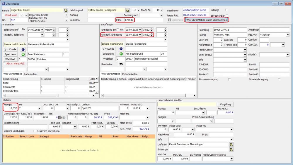 Mobil erfasste Daten übernommen Mobil erfasste Daten übernommen