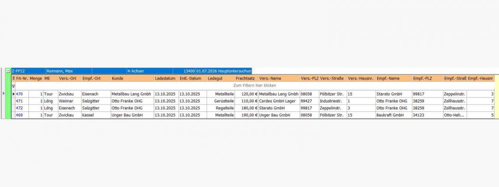 Bild 1. Teilladungsaufträge in Dispo  