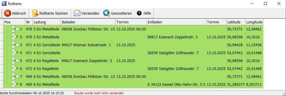 Bild 2. Teilladungen in Lade- und Entladeaufträge gesplittet