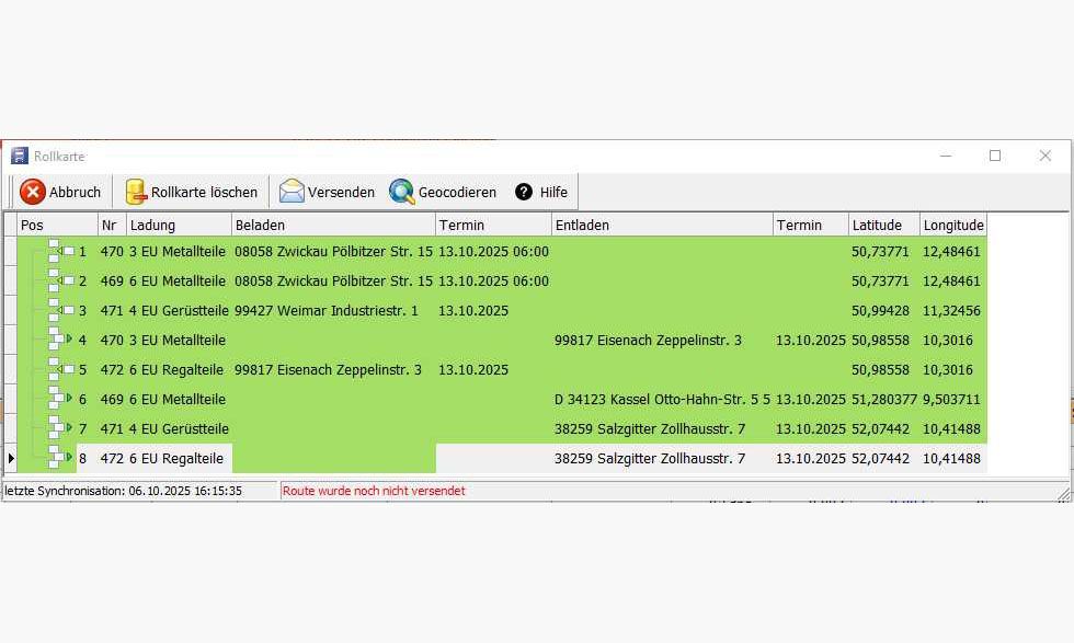 Bild 3. Teilladungen sortiert für den Fahrer entsprechend der Tour