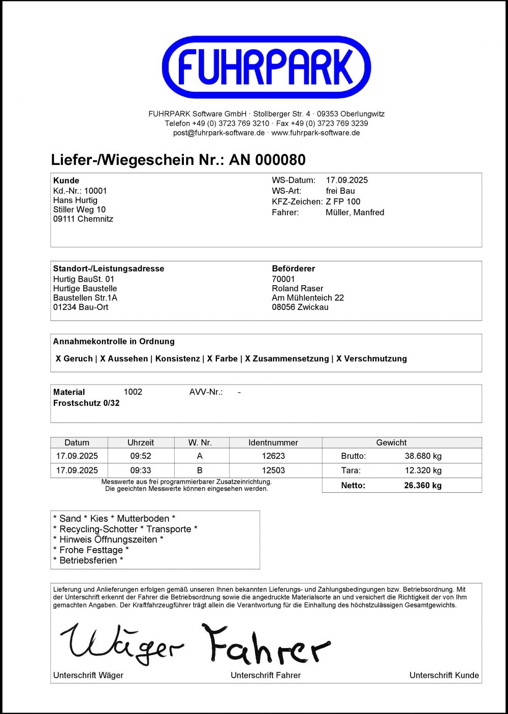 Beispiel Wiegeschein A4 Beispiel Wiegeschein A4