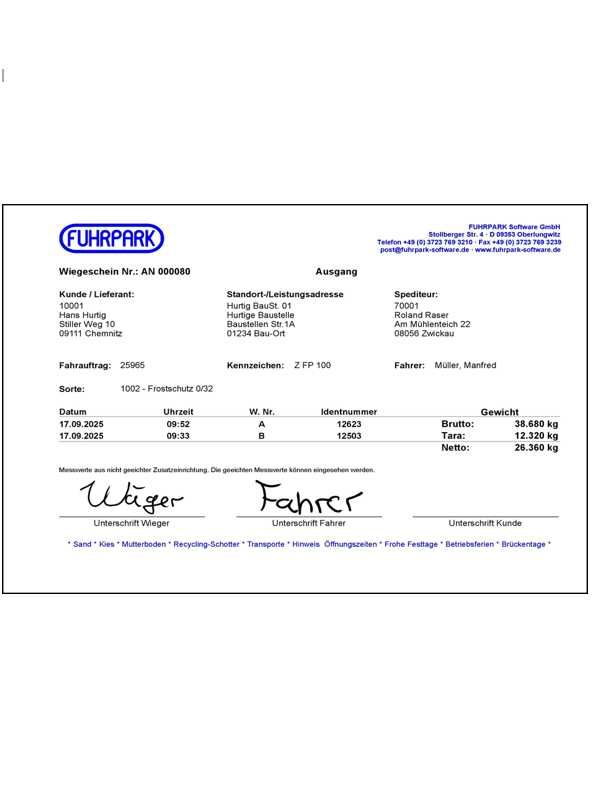 Beispiel Wiegeschein A5 Beispiel Wiegeschein A5